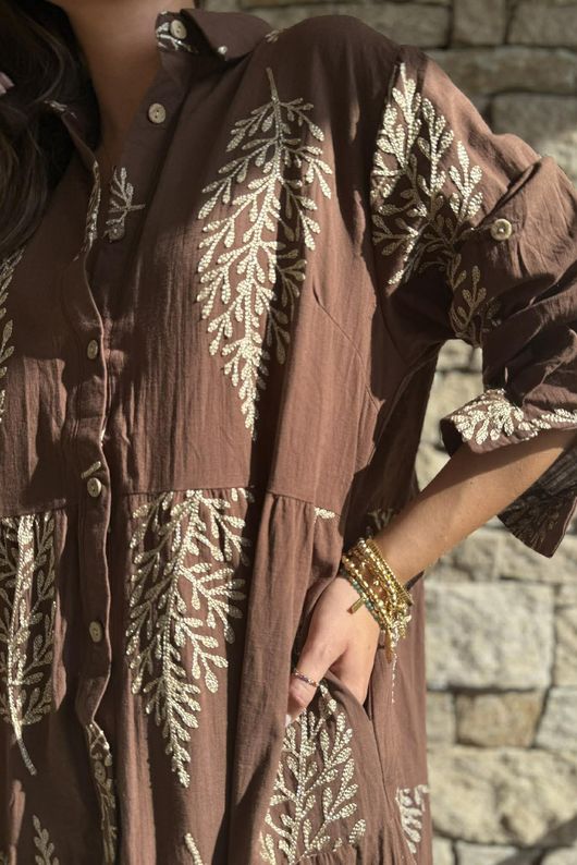 Yara Fern Tiered Smock Dress Chocolate